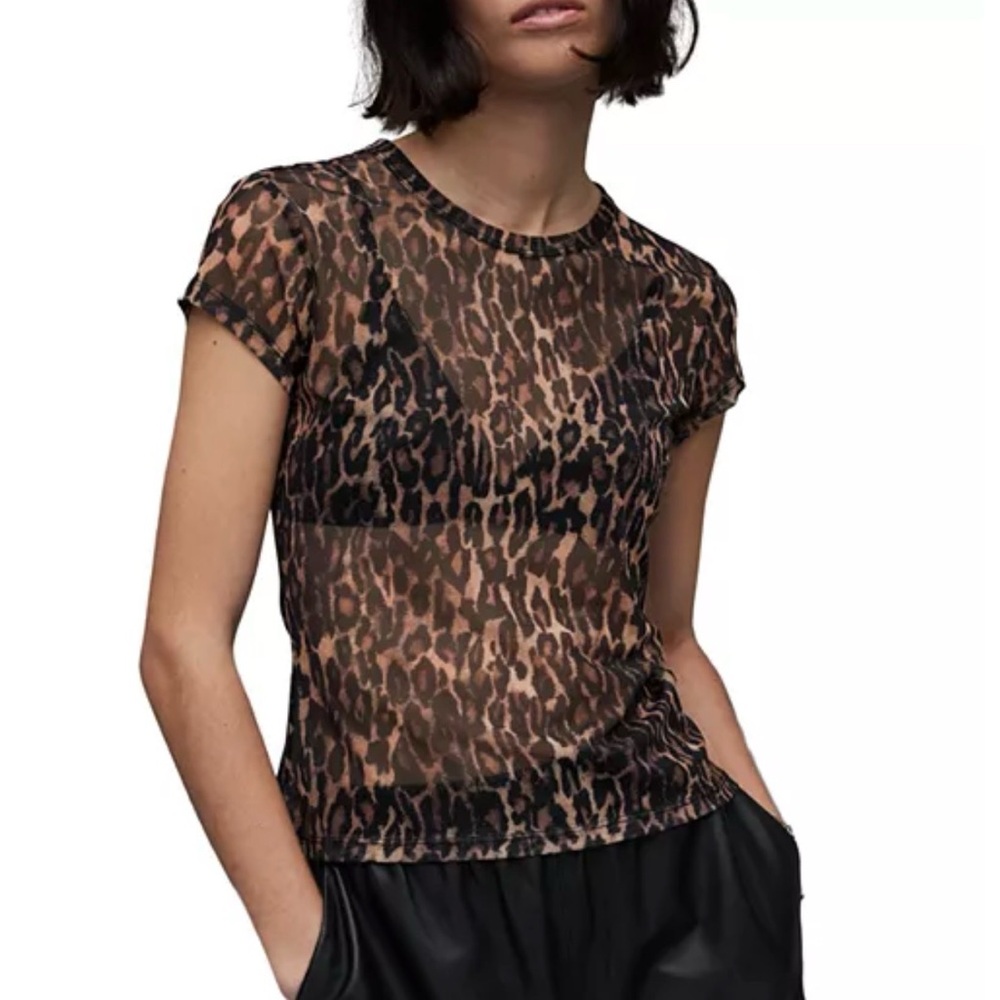 AllSaints Sheer Leopard Print Ellie Anita Mesh Top Size 8 Y2K Grunge